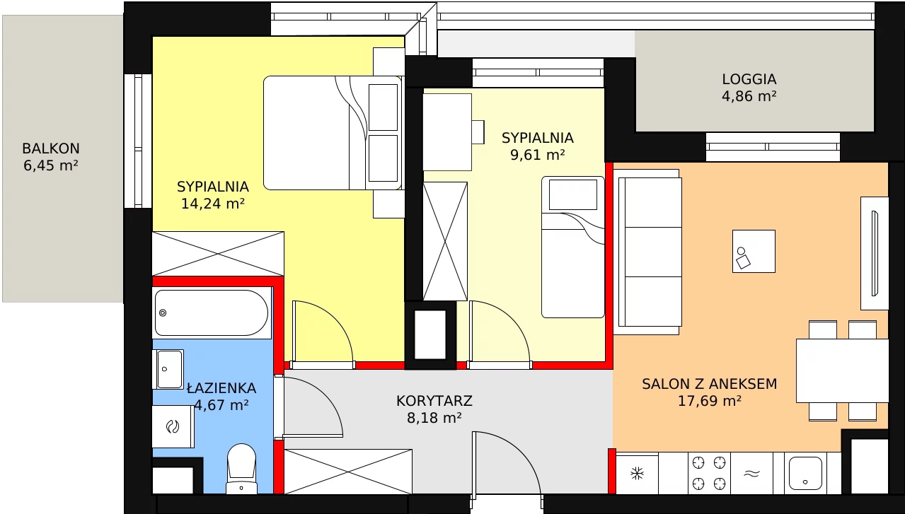 3 pokoje, mieszkanie 55,93 m², piętro 5, oferta nr 21, Sadyba Spot, Warszawa, Mokotów, Sadyba, ul. Powsińska / Św. Bonifacego