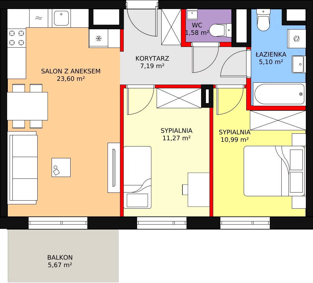 3 pokoje, apartament 62,03 m², piętro 6, oferta nr 25, Sadyba Spot, Warszawa, Mokotów, Sadyba, ul. Powsińska / Św. Bonifacego