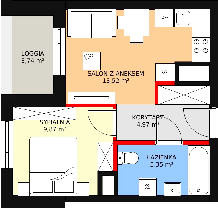 2 pokoje, mieszkanie 34,82 m², piętro 10, oferta nr 54, Sadyba Spot, Warszawa, Mokotów, Sadyba, ul. Powsińska / Św. Bonifacego