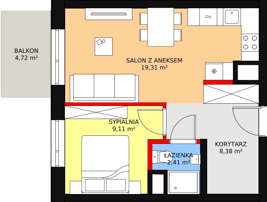 Mieszkanie 41,37 m², piętro 8, oferta nr 92, Sadyba Spot, Warszawa, Mokotów, Sadyba, ul. Powsińska / Św. Bonifacego