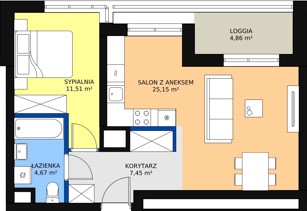 Zalety apartamentu 48.78 m², 64