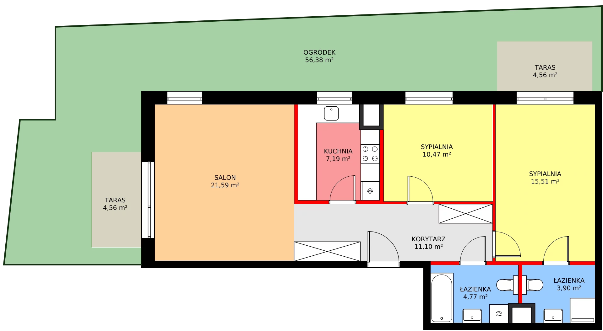 3 pokoje, mieszkanie 77,62 m², piętro 1, oferta nr A/07, Kusocińskiego budynek A, Gdańsk, Piecki-Migowo, Morena, ul. Kusocińskiego
