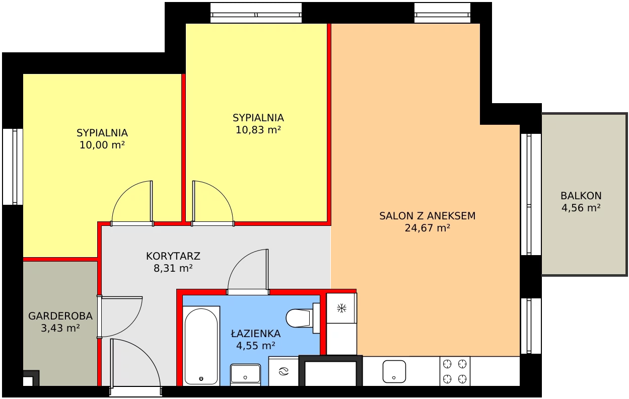 3 pokoje, mieszkanie 64,50 m², piętro 3, oferta nr C/103, Kusocińskiego budynek A, Gdańsk, Piecki-Migowo, Morena, ul. Kusocińskiego