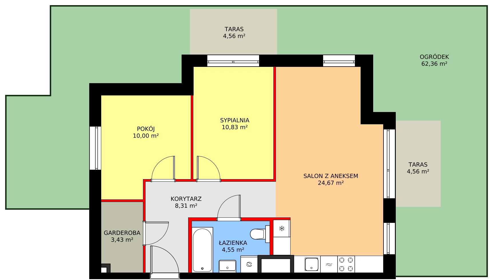 3 pokoje, mieszkanie 64,50 m², parter, oferta nr C/89, Kusocińskiego budynek A, Gdańsk, Piecki-Migowo, Morena, ul. Kusocińskiego