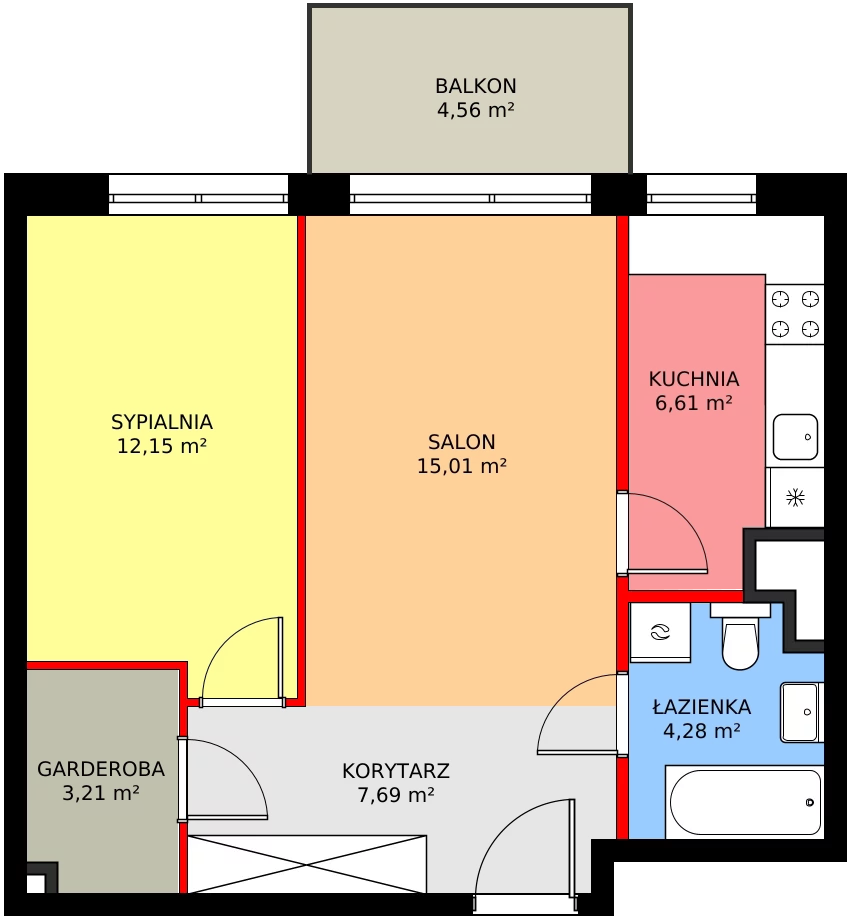 2 pokoje, mieszkanie 51,13 m², piętro 6, oferta nr B/79, Kusocińskiego budynek A, Gdańsk, Piecki-Migowo, Morena, ul. Kusocińskiego