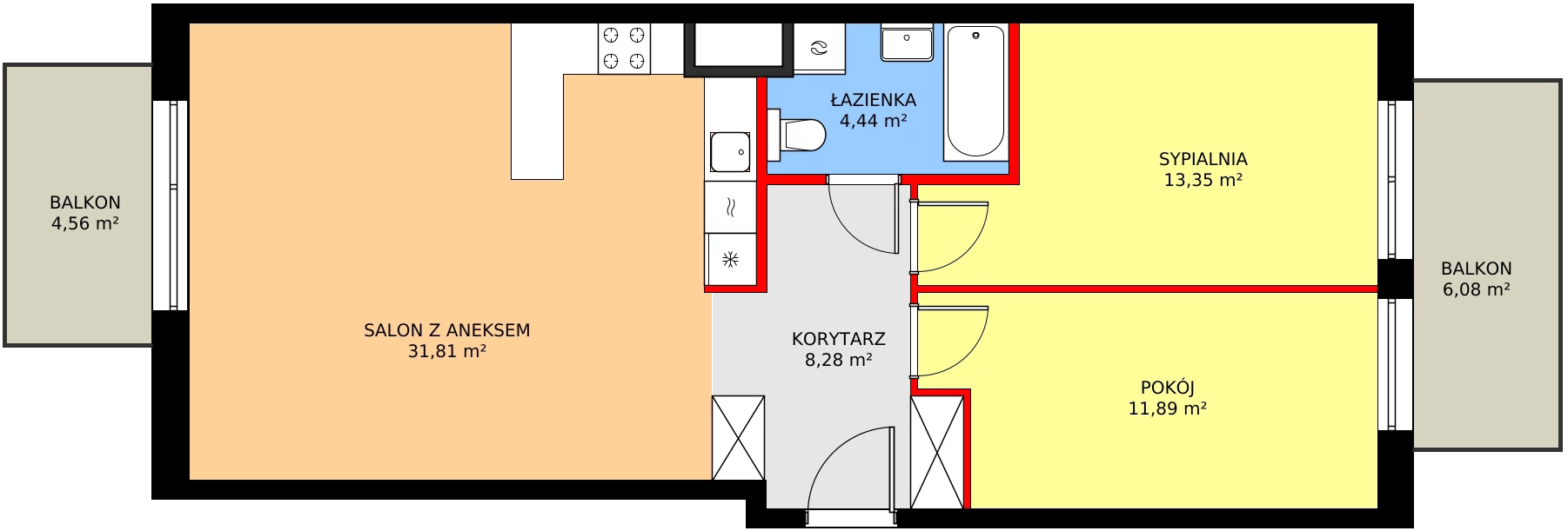 3 pokoje, mieszkanie 71,92 m², piętro 7, oferta nr C/127, Kusocińskiego budynek A, Gdańsk, Piecki-Migowo, Morena, ul. Kusocińskiego