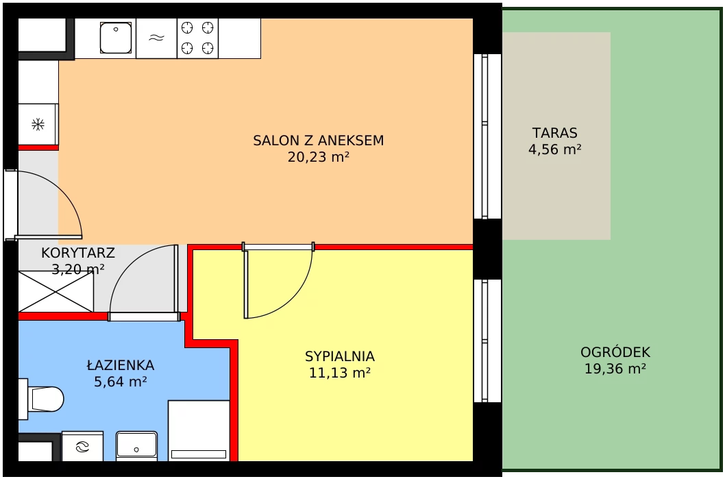 2 pokoje, mieszkanie 41,60 m², parter, oferta nr C/91, Kusocińskiego budynek A, Gdańsk, Piecki-Migowo, Morena, ul. Kusocińskiego