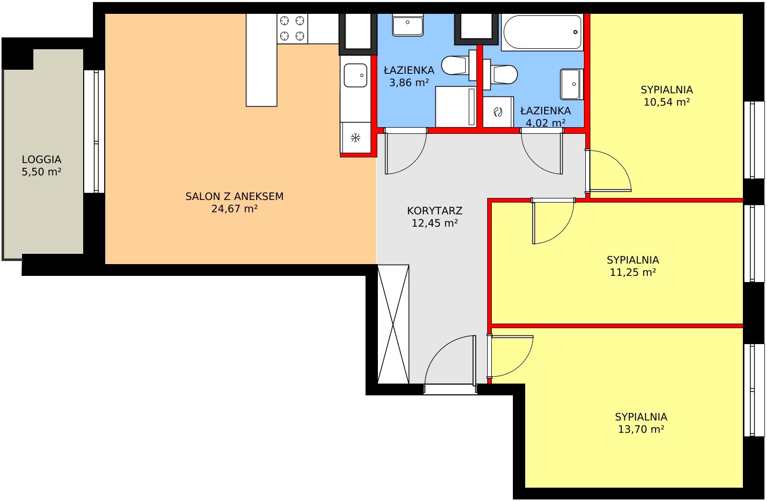 4 pokoje, mieszkanie 83,61 m², piętro 1, oferta nr B/60, Kusocińskiego budynek A, Gdańsk, Piecki-Migowo, Morena, ul. Kusocińskiego