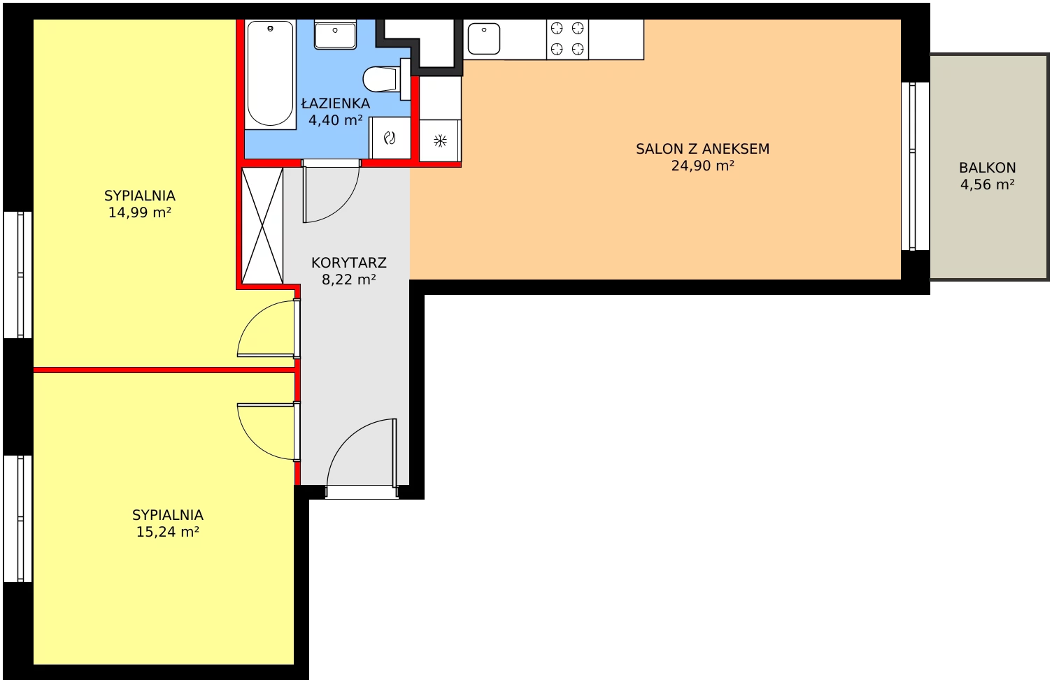 3 pokoje, mieszkanie 69,67 m², piętro 1, oferta nr B/57, Kusocińskiego budynek A, Gdańsk, Piecki-Migowo, Morena, ul. Kusocińskiego