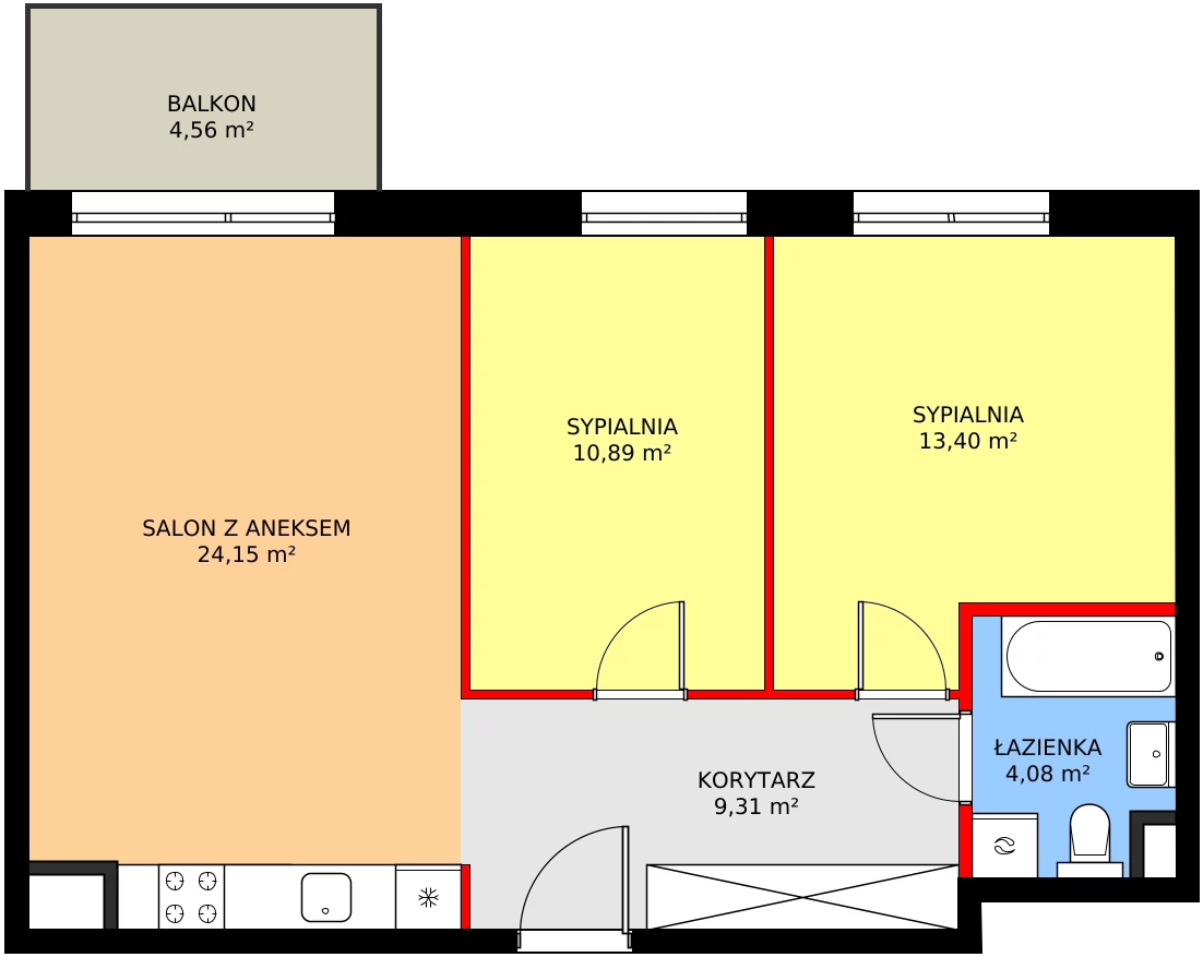 3 pokoje, mieszkanie 63,94 m², piętro 1, oferta nr A/12, Kusocińskiego budynek A, Gdańsk, Piecki-Migowo, Morena, ul. Kusocińskiego