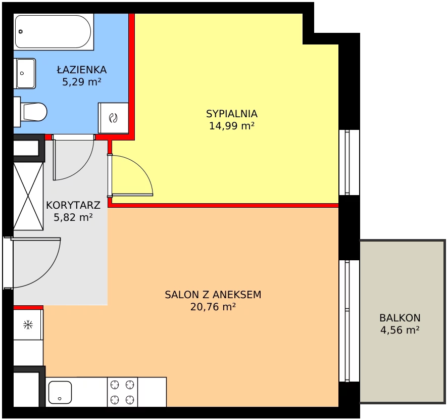 2 pokoje, mieszkanie 46,86 m², piętro 1, oferta nr A/08, Kusocińskiego budynek A, Gdańsk, Piecki-Migowo, Morena, ul. Kusocińskiego