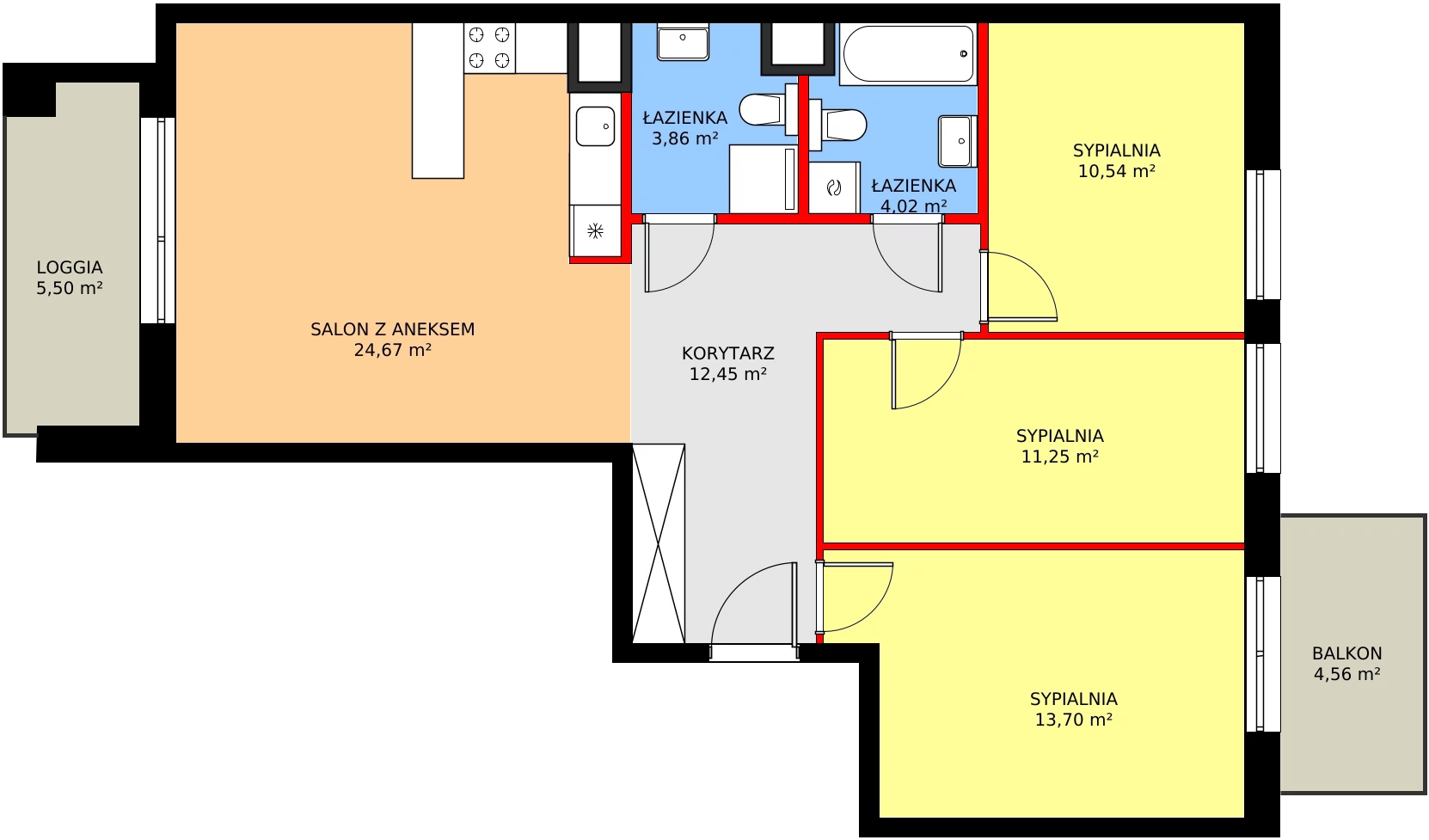 4 pokoje, mieszkanie 83,61 m², piętro 7, oferta nr B/84, Kusocińskiego budynek A, Gdańsk, Piecki-Migowo, Morena, ul. Kusocińskiego