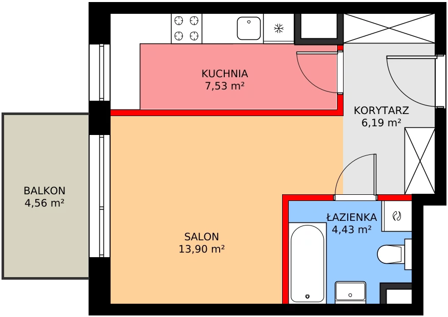 1 pokój, mieszkanie 33,59 m², piętro 6, oferta nr A/46, Kusocińskiego budynek A, Gdańsk, Piecki-Migowo, Morena, ul. Kusocińskiego