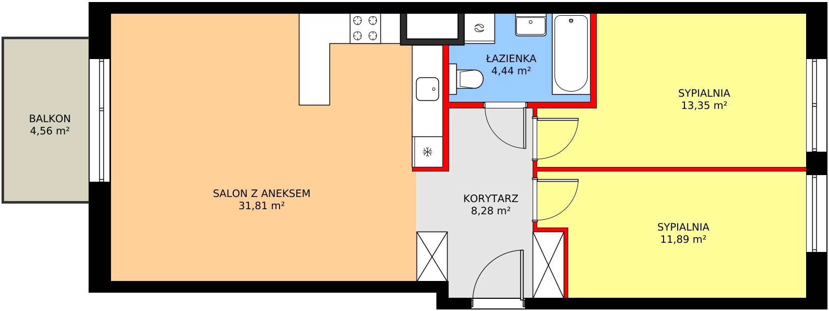 3 pokoje, mieszkanie 71,92 m², piętro 2, oferta nr C/102, Kusocińskiego budynek A, Gdańsk, Piecki-Migowo, Morena, ul. Kusocińskiego