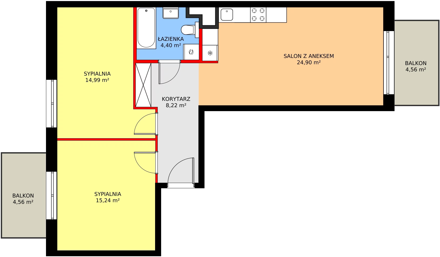 3 pokoje, mieszkanie 69,67 m², piętro 7, oferta nr B/81, Kusocińskiego budynek A, Gdańsk, Piecki-Migowo, Morena, ul. Kusocińskiego