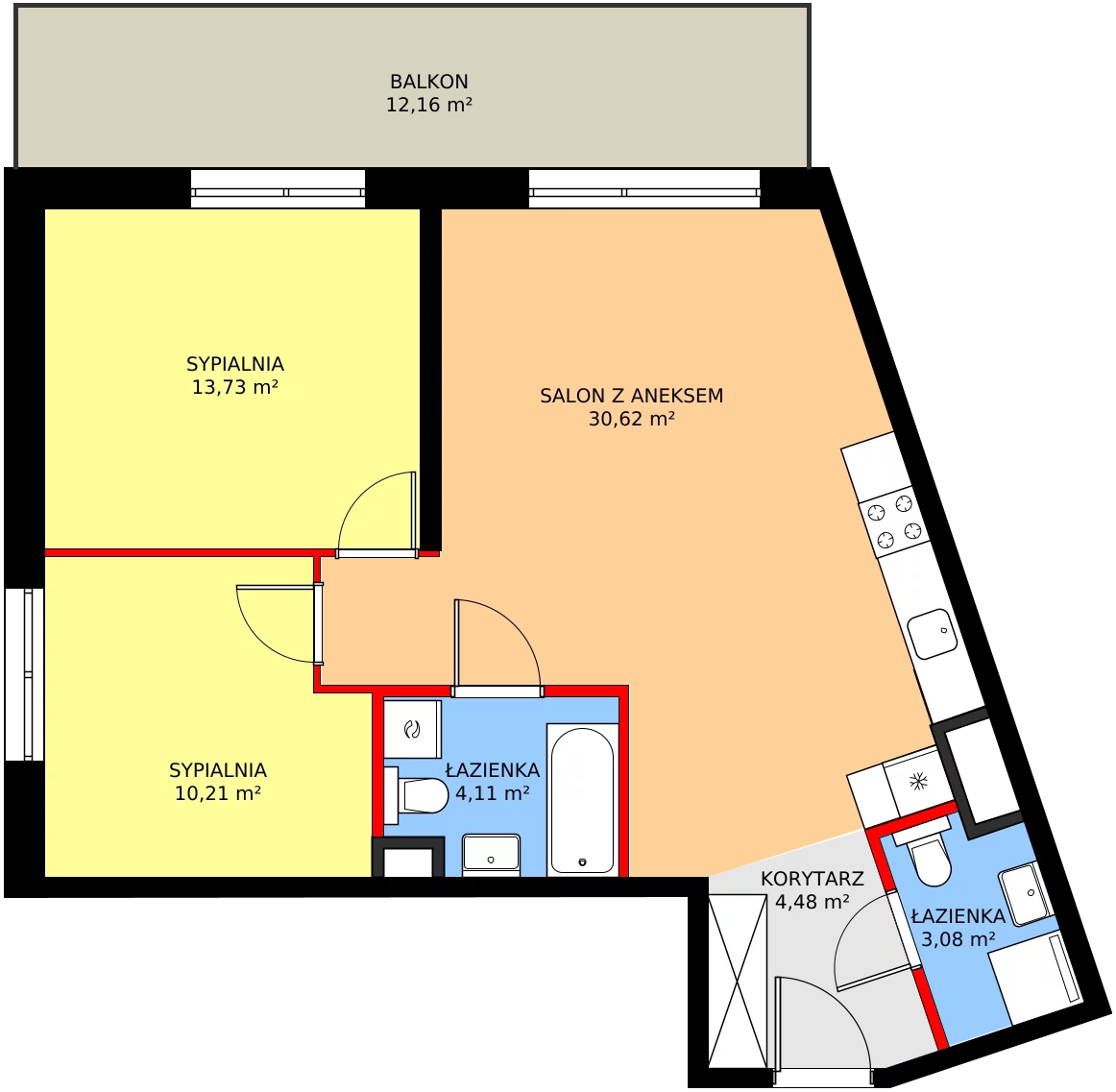 3 pokoje, mieszkanie 68,26 m², piętro 2, oferta nr C/101, Kusocińskiego budynek A, Gdańsk, Piecki-Migowo, Morena, ul. Kusocińskiego