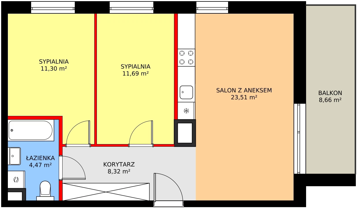 3 pokoje, mieszkanie 61,42 m², piętro 1, oferta nr A/09, Kusocińskiego budynek A, Gdańsk, Piecki-Migowo, Morena, ul. Kusocińskiego