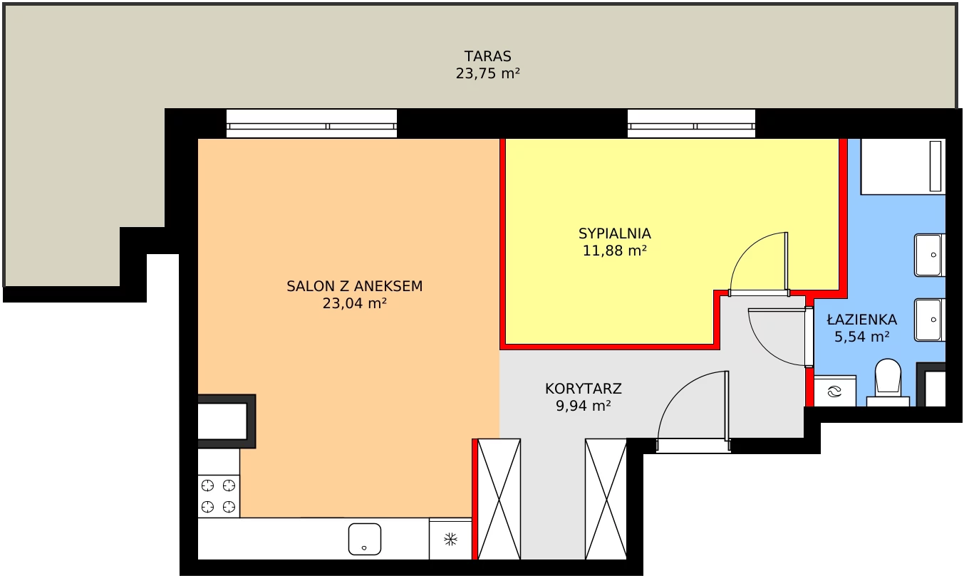 2 pokoje, mieszkanie 52,08 m², piętro 7, oferta nr A/51, Kusocińskiego budynek A, Gdańsk, Piecki-Migowo, Morena, ul. Kusocińskiego
