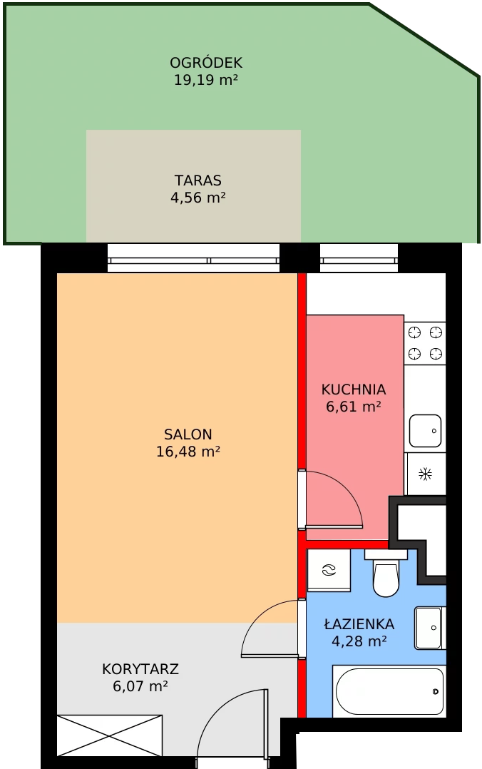 1 pokój, mieszkanie 34,22 m², parter, oferta nr B/55, Kusocińskiego budynek A, Gdańsk, Piecki-Migowo, Morena, ul. Kusocińskiego