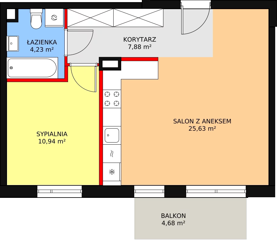 Mieszkanie 48,68 m², piętro 1, oferta nr 4A/42, Osiedle Idea Aurora, Radom, Wacyn, ul. LIstopadowa