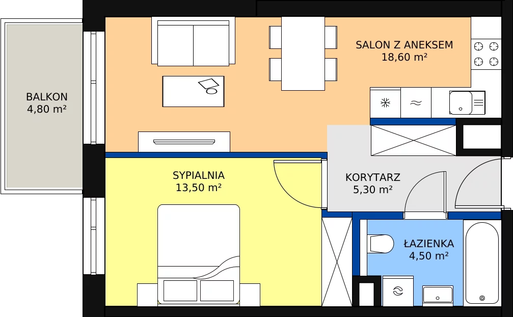 Nowe mieszkanie, 43,35 m², 2 pokoje, 1 piętro, oferta nr B/76