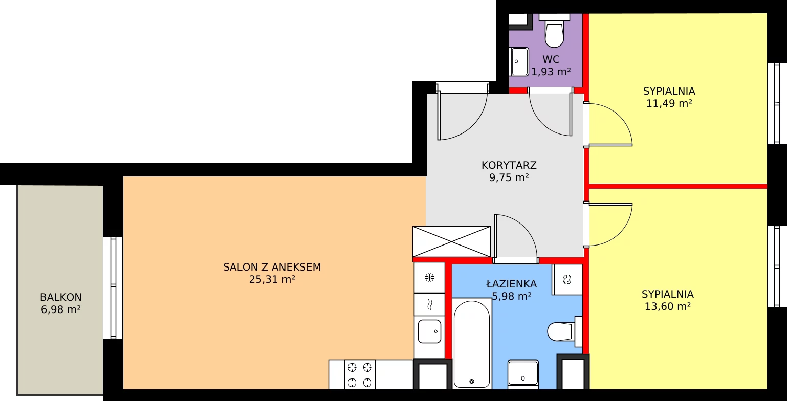 3 pokoje, mieszkanie 69,99 m², piętro 2, oferta nr D/11, Kusocińskiego budynek B, Gdańsk, Piecki-Migowo, Morena, ul. Kusocińskiego