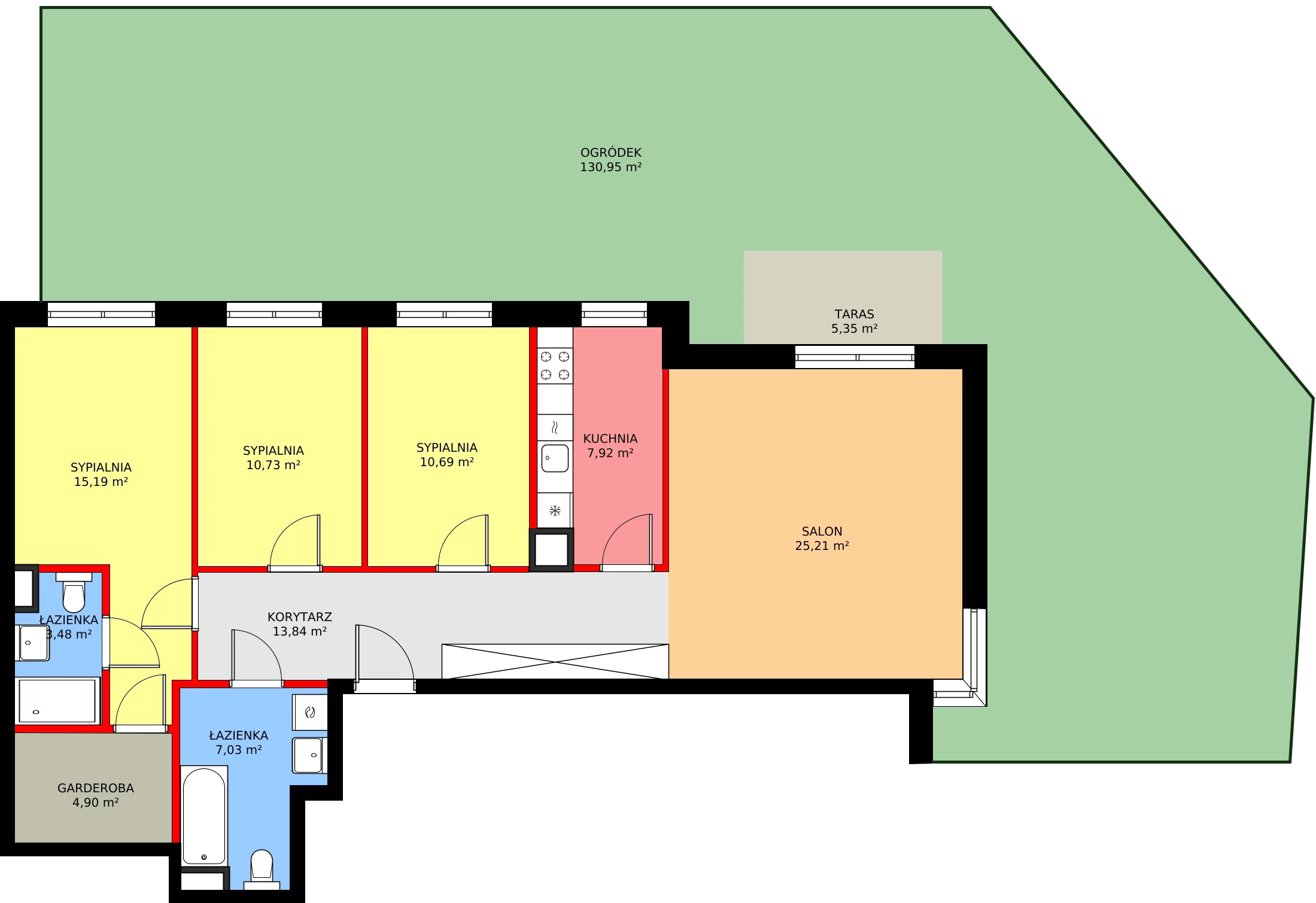 4 pokoje, mieszkanie 103,47 m², piętro 1, oferta nr F/91, Kusocińskiego budynek B, Gdańsk, Piecki-Migowo, Morena, ul. Kusocińskiego