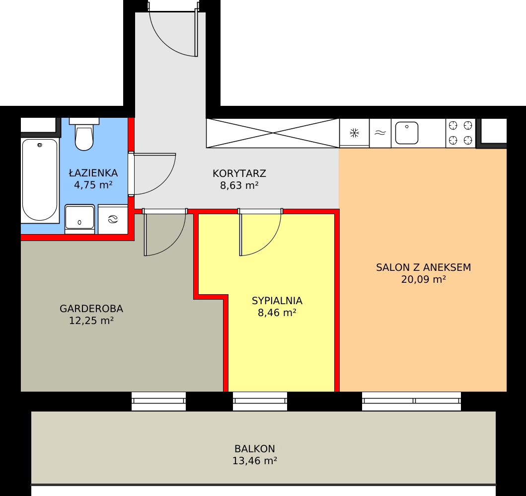 2 pokoje, mieszkanie 55,88 m², piętro 2, oferta nr F/105, Kusocińskiego budynek B, Gdańsk, Piecki-Migowo, Morena, ul. Kusocińskiego