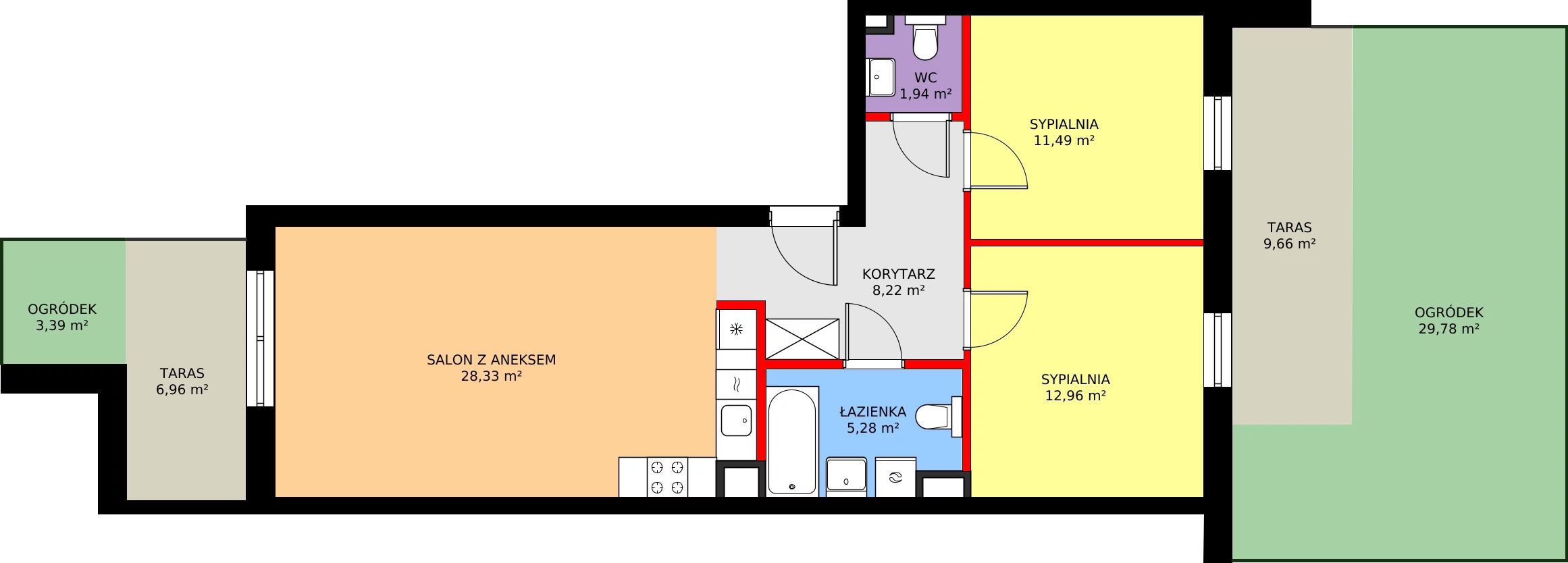 3 pokoje, mieszkanie 70,82 m², parter, oferta nr E/46, Kusocińskiego budynek B, Gdańsk, Piecki-Migowo, Morena, ul. Kusocińskiego