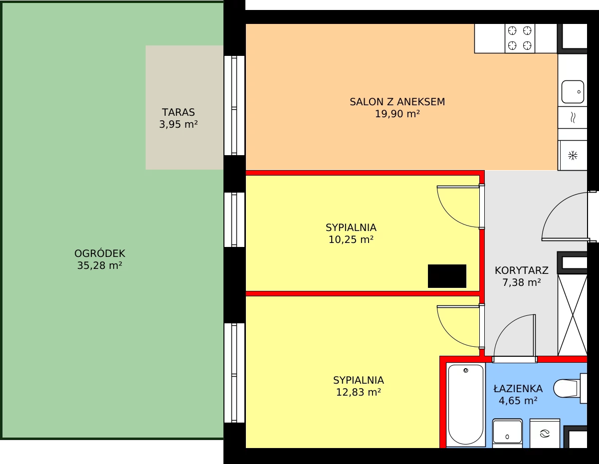 3 pokoje, mieszkanie 57,20 m², parter, oferta nr E/45, Kusocińskiego budynek B, Gdańsk, Piecki-Migowo, Morena, ul. Kusocińskiego
