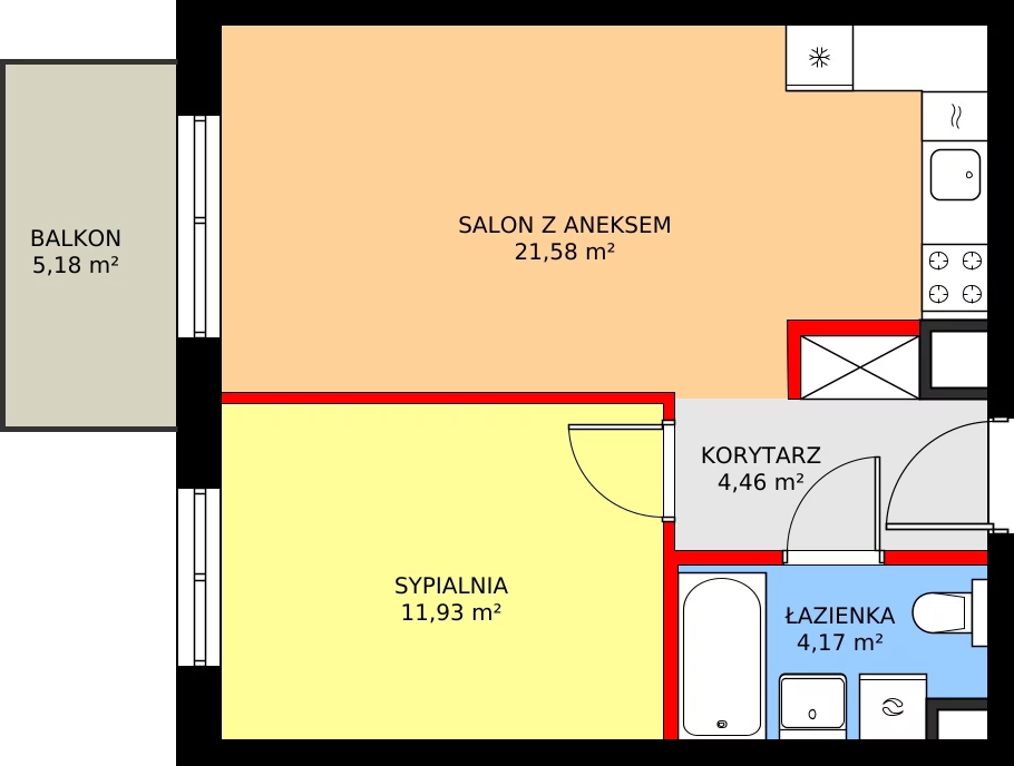2 pokoje, mieszkanie 43,47 m², piętro 1, oferta nr E/49, Kusocińskiego budynek B, Gdańsk, Piecki-Migowo, Morena, ul. Kusocińskiego