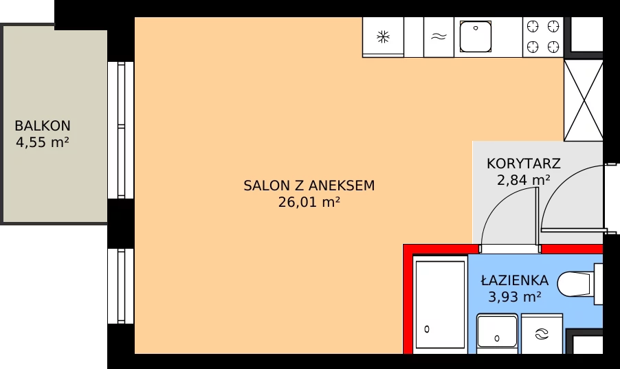 1 pokój, mieszkanie 33,25 m², piętro 1, oferta nr E/48, Kusocińskiego budynek B, Gdańsk, Piecki-Migowo, Morena, ul. Kusocińskiego