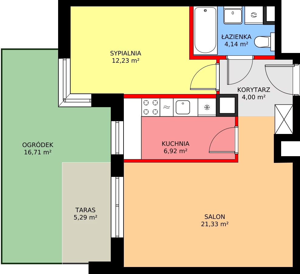 2 pokoje, mieszkanie 50,35 m², parter, oferta nr F/90, Kusocińskiego budynek B, Gdańsk, Piecki-Migowo, Morena, ul. Kusocińskiego