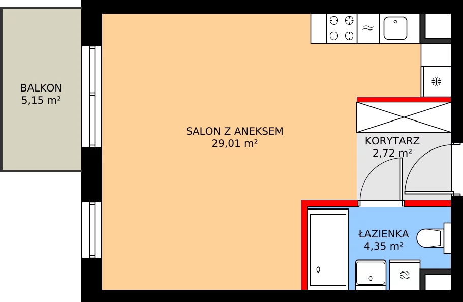 1 pokój, mieszkanie 36,70 m², piętro 3, oferta nr D/13, Kusocińskiego budynek B, Gdańsk, Piecki-Migowo, Morena, ul. Kusocińskiego