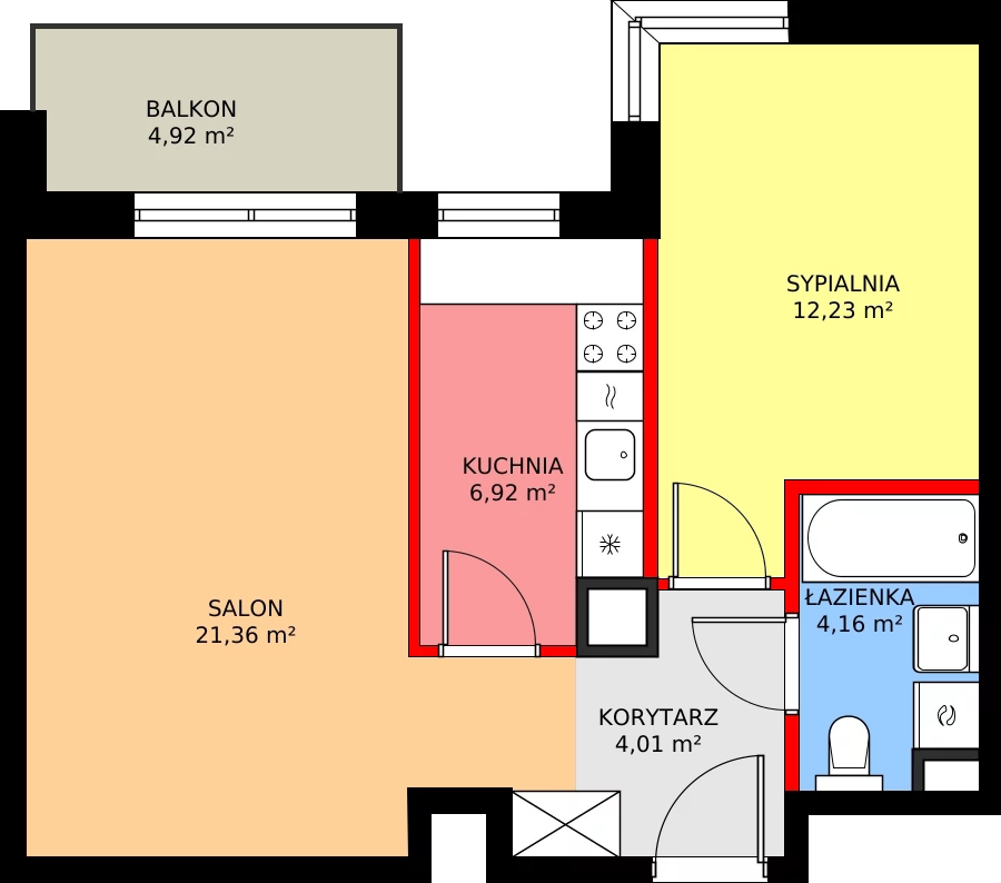 2 pokoje, mieszkanie 50,35 m², piętro 2, oferta nr F/108, Kusocińskiego budynek B, Gdańsk, Piecki-Migowo, Morena, ul. Kusocińskiego