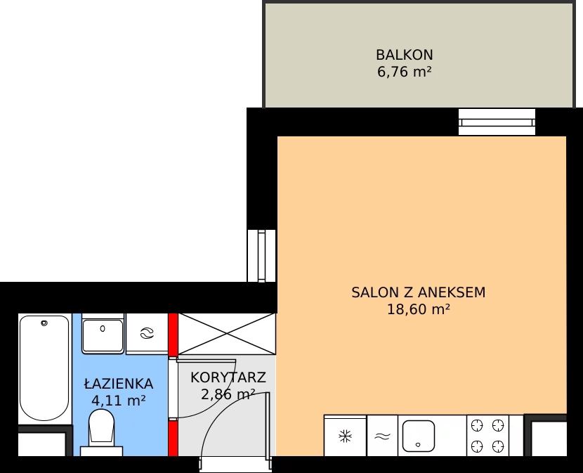 1 pokój, mieszkanie 25,81 m², piętro 6, oferta nr F/142, Kusocińskiego budynek B, Gdańsk, Piecki-Migowo, Morena, ul. Kusocińskiego
