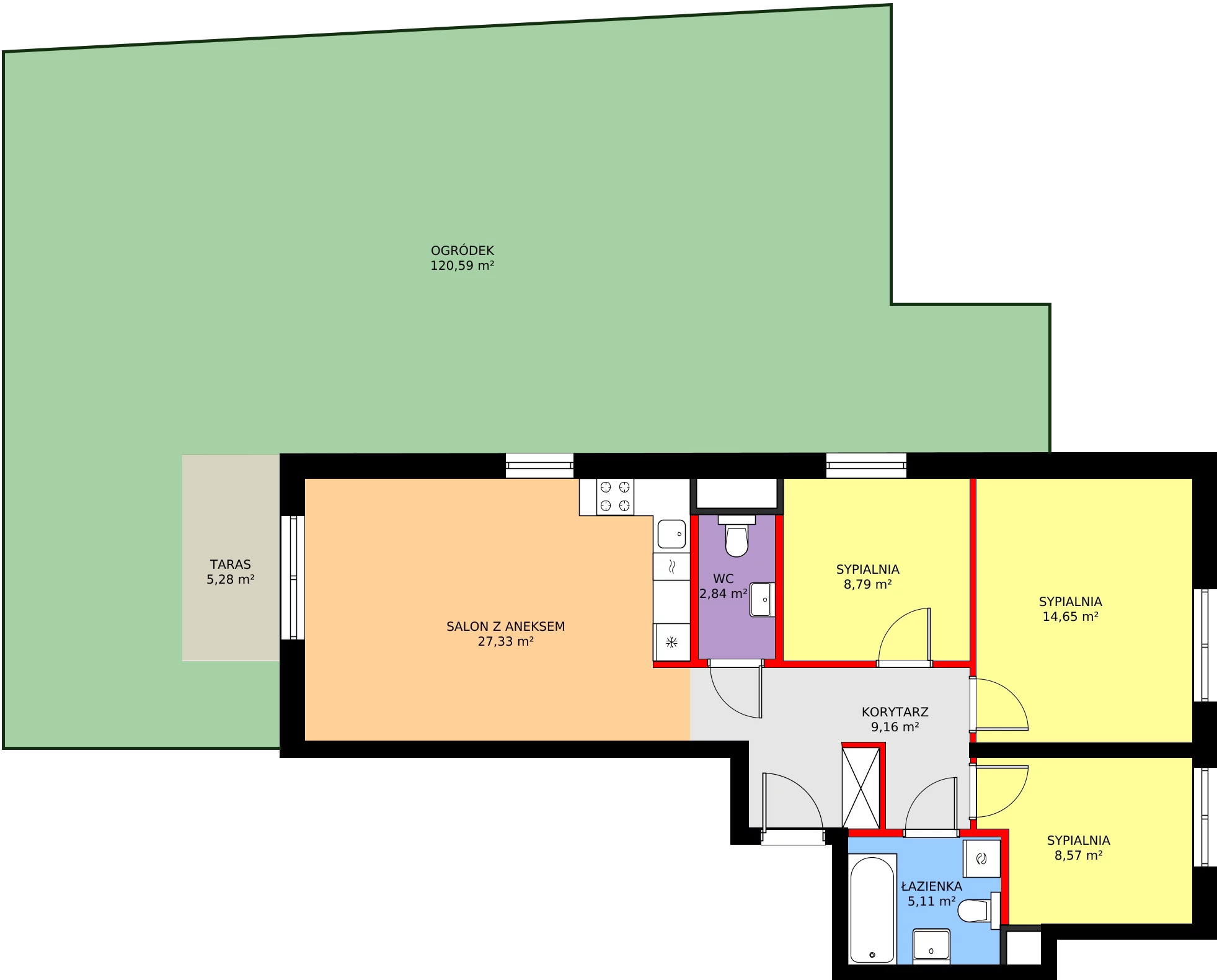 4 pokoje, mieszkanie 78,95 m², parter, oferta nr D/1, Kusocińskiego budynek B, Gdańsk, Piecki-Migowo, Morena, ul. Kusocińskiego