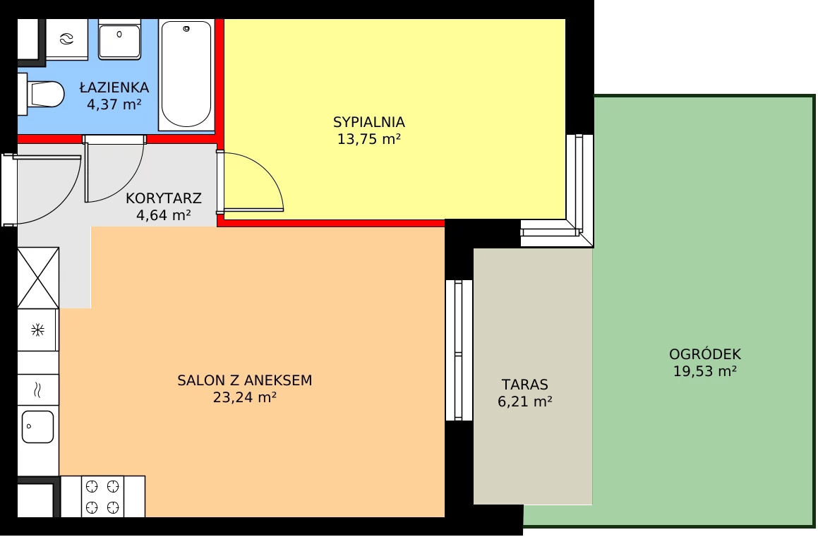 2 pokoje, mieszkanie 47,03 m², piętro 1, oferta nr F/92, Kusocińskiego budynek B, Gdańsk, Piecki-Migowo, Morena, ul. Kusocińskiego