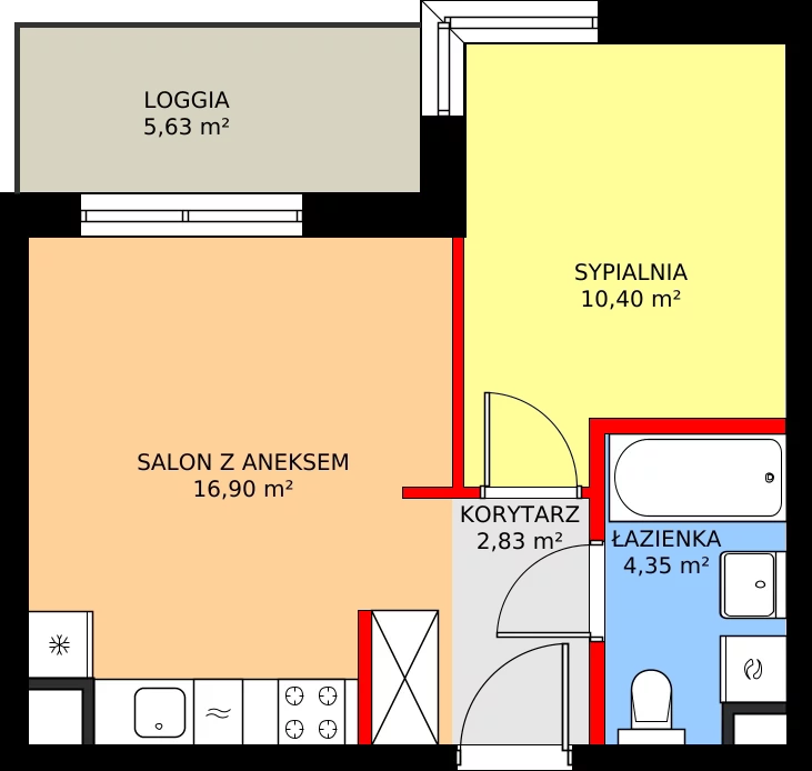 2 pokoje, mieszkanie 35,44 m², piętro 8, oferta nr F/161, Kusocińskiego budynek B, Gdańsk, Piecki-Migowo, Morena, ul. Kusocińskiego