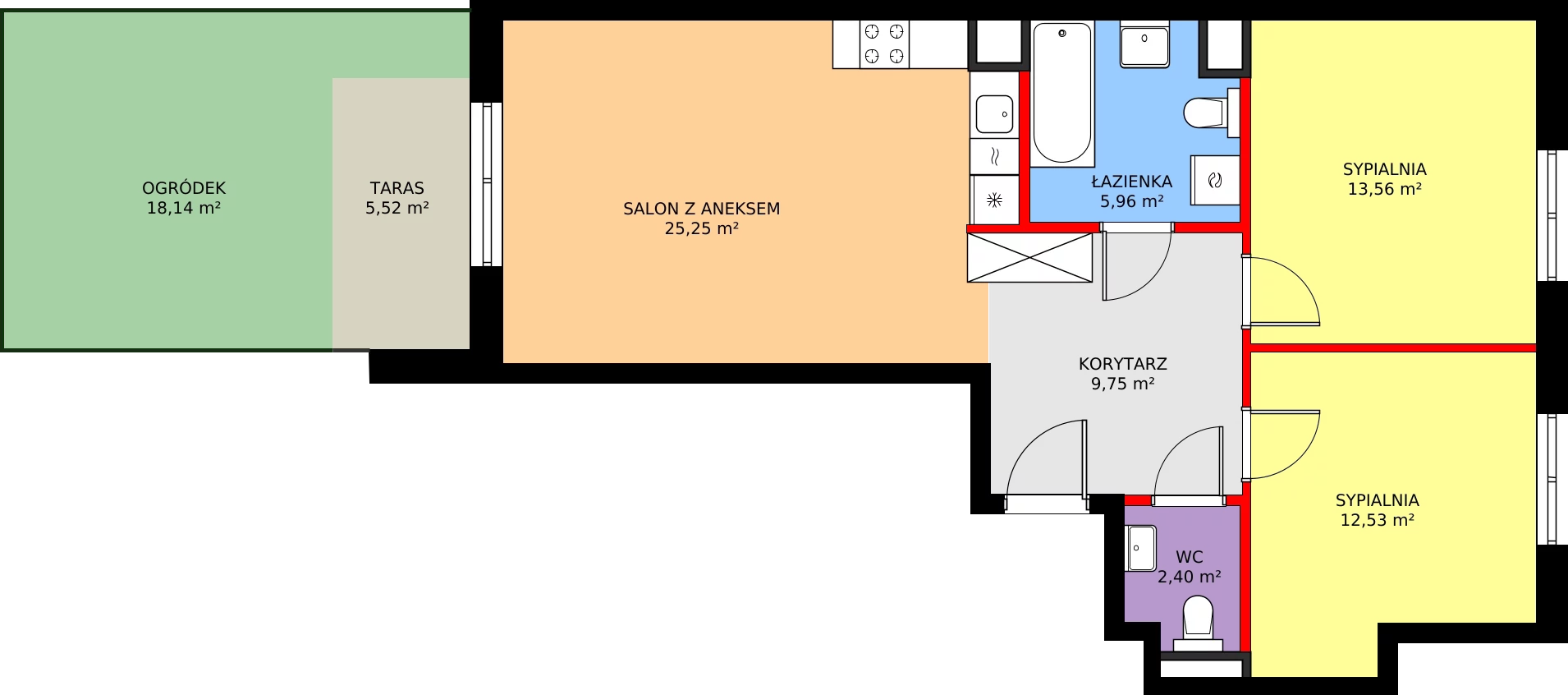 3 pokoje, mieszkanie 73,08 m², piętro 1, oferta nr E/50, Kusocińskiego budynek B, Gdańsk, Piecki-Migowo, Morena, ul. Kusocińskiego