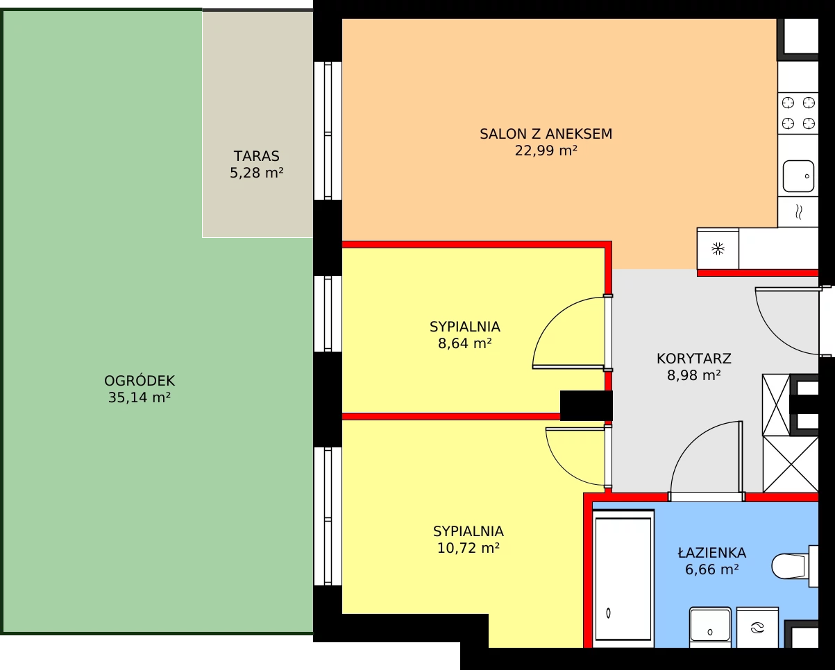 3 pokoje, mieszkanie 59,98 m², parter, oferta nr D/2, Kusocińskiego budynek B, Gdańsk, Piecki-Migowo, Morena, ul. Kusocińskiego