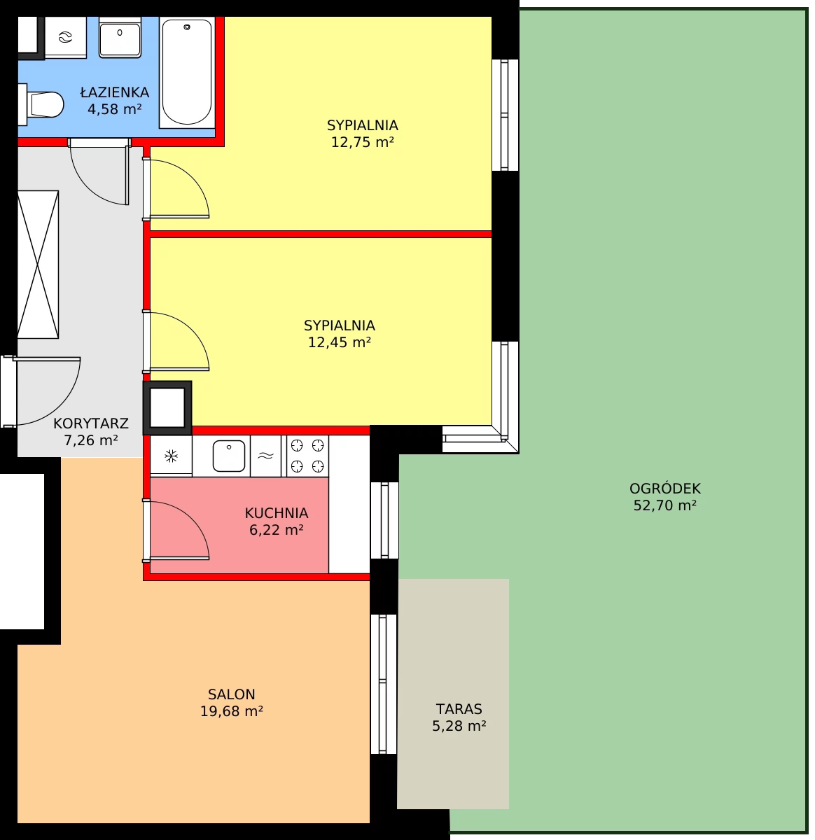 3 pokoje, mieszkanie 65,31 m², parter, oferta nr F/89, Kusocińskiego budynek B, Gdańsk, Piecki-Migowo, Morena, ul. Kusocińskiego