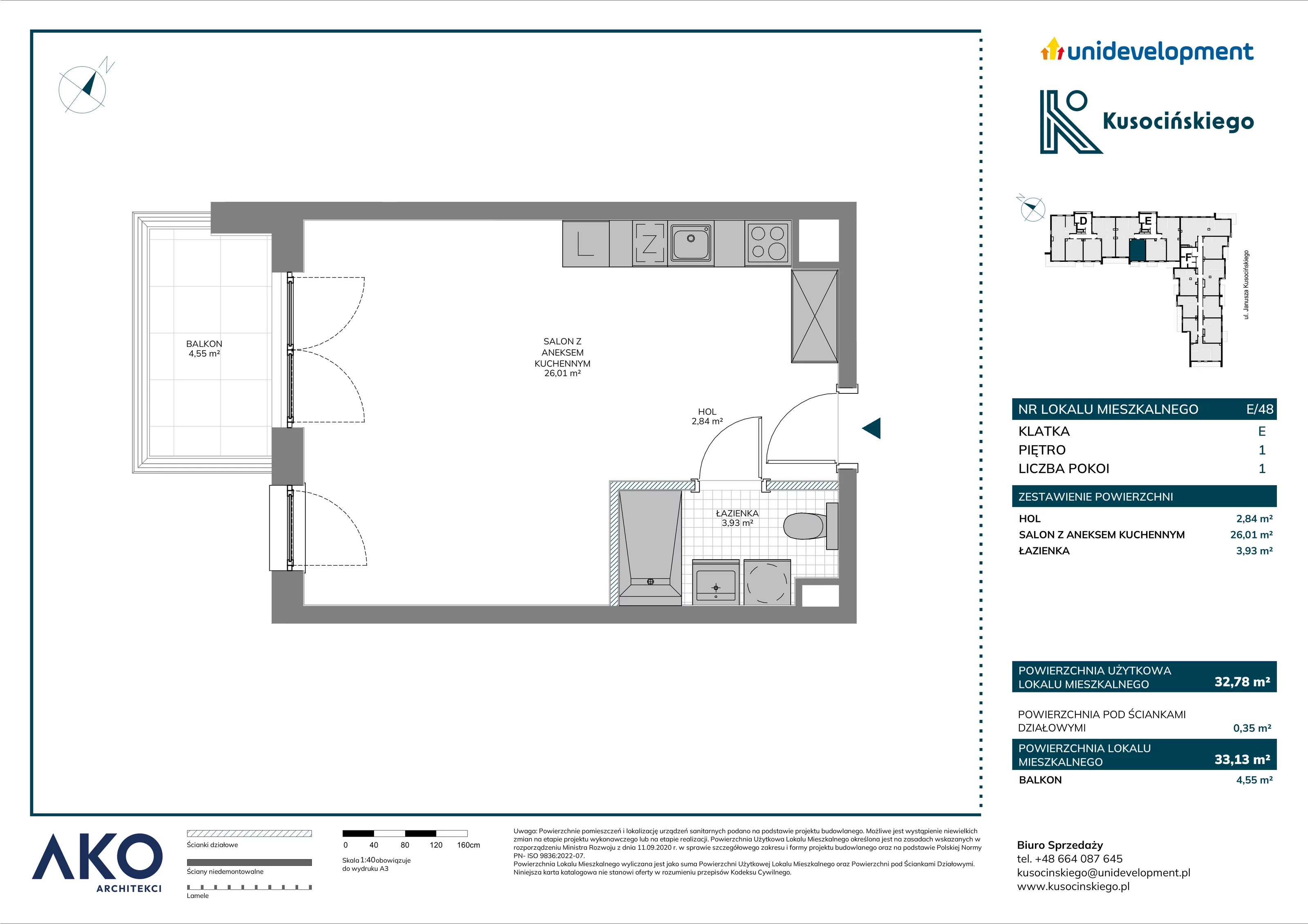 1 pokój, mieszkanie 33,25 m², piętro 1, oferta nr E/48, Kusocińskiego budynek B, Gdańsk, Piecki-Migowo, Morena, ul. Kusocińskiego