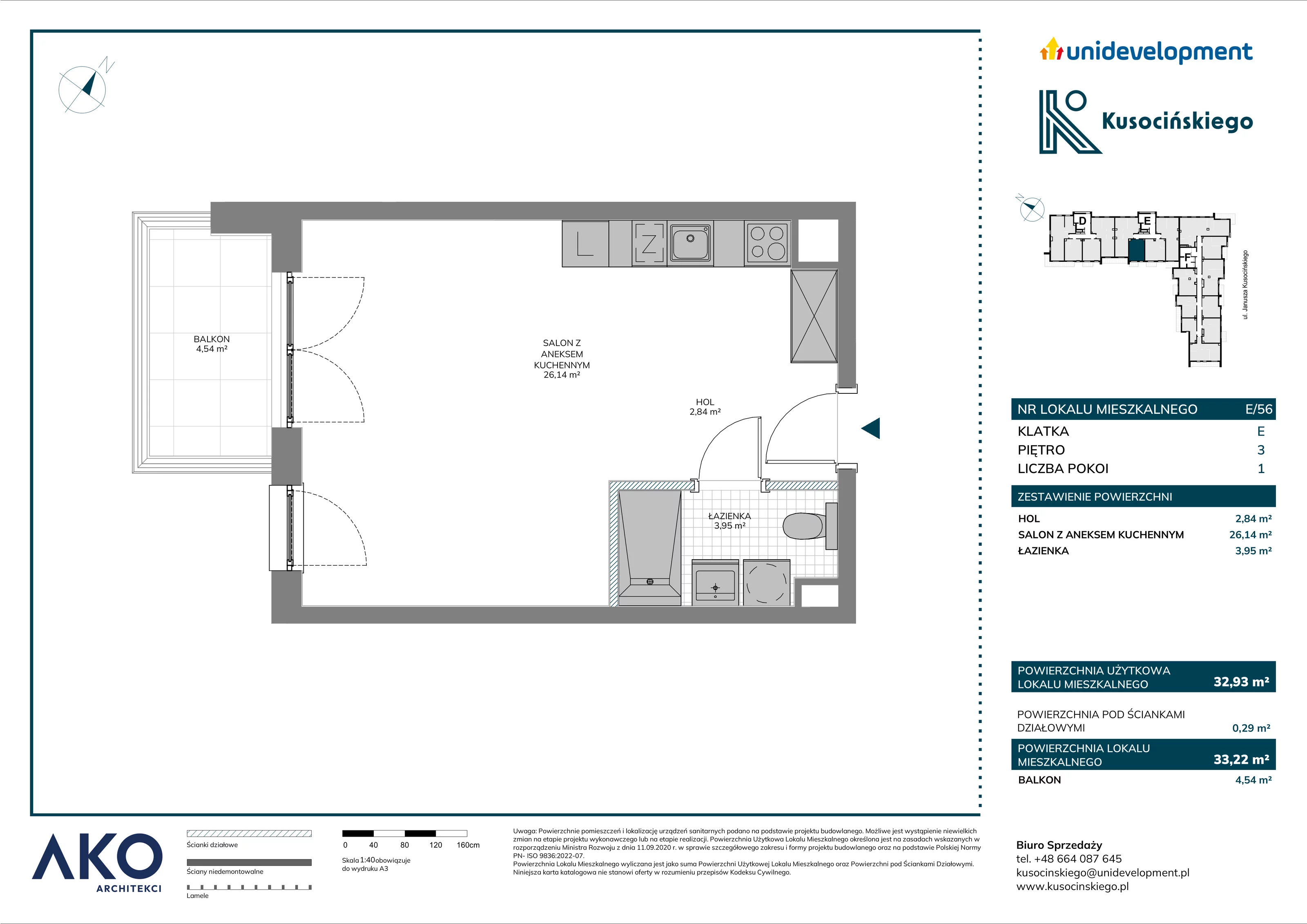 1 pokój, mieszkanie 33,42 m², piętro 3, oferta nr E/56, Kusocińskiego budynek B, Gdańsk, Piecki-Migowo, Morena, ul. Kusocińskiego