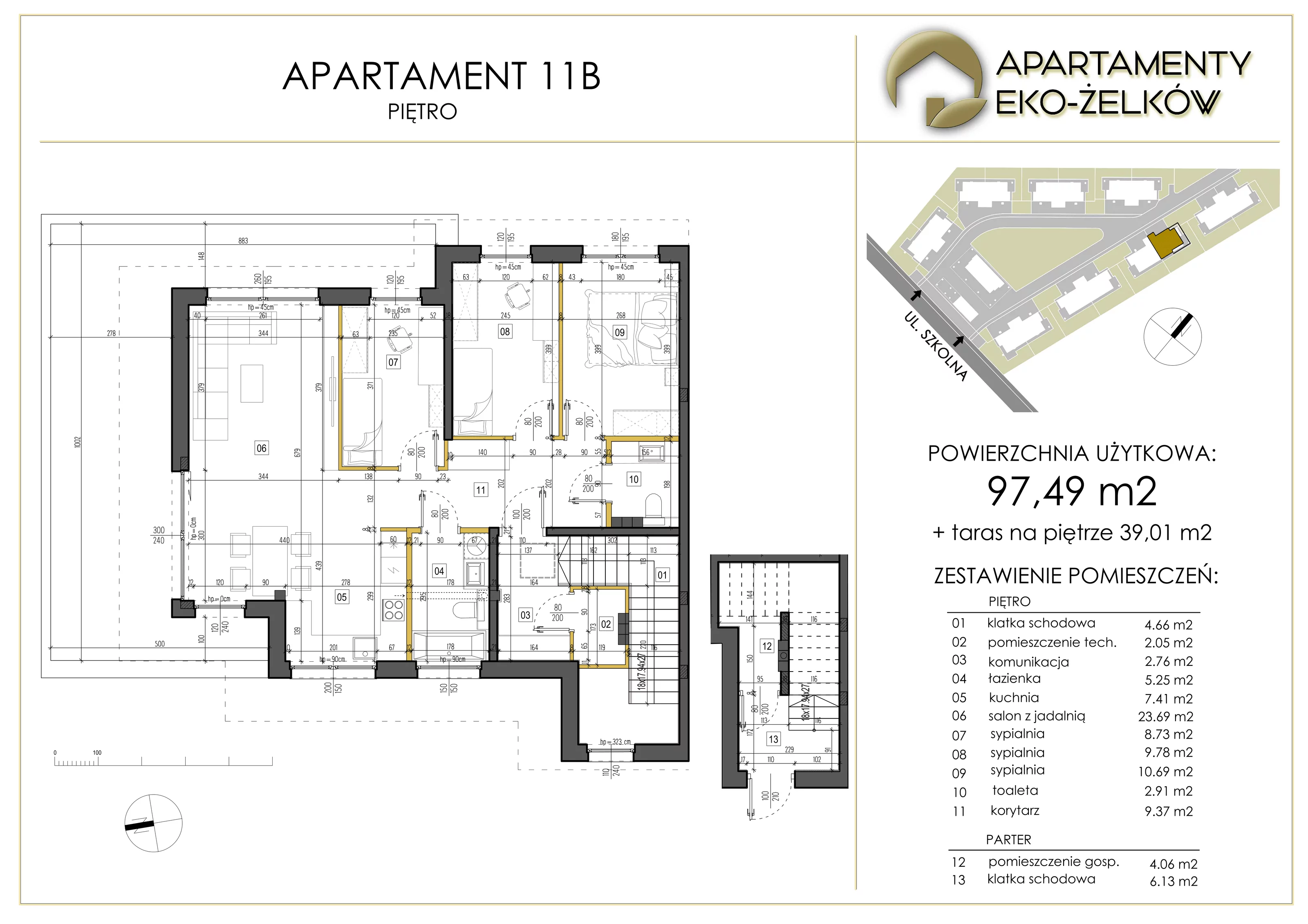 4 pokoje, apartament 97,49 m², piętro 1, oferta nr 11B, Apartamenty Eko-Żelków, Żelków-Kolonia, ul. Szkolna 