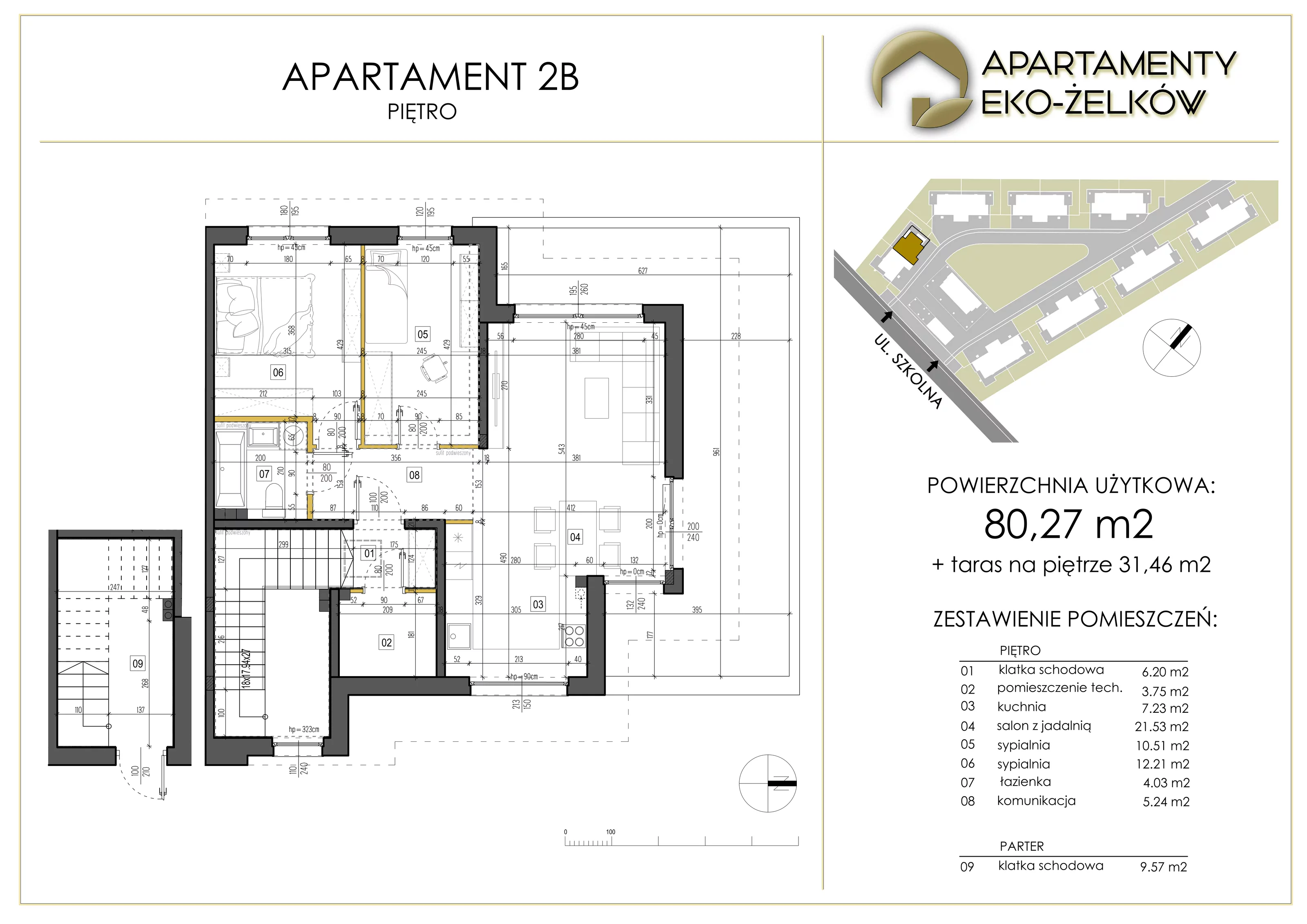 3 pokoje, apartament 80,27 m², piętro 1, oferta nr 2B, Apartamenty Eko-Żelków, Żelków-Kolonia, ul. Szkolna 