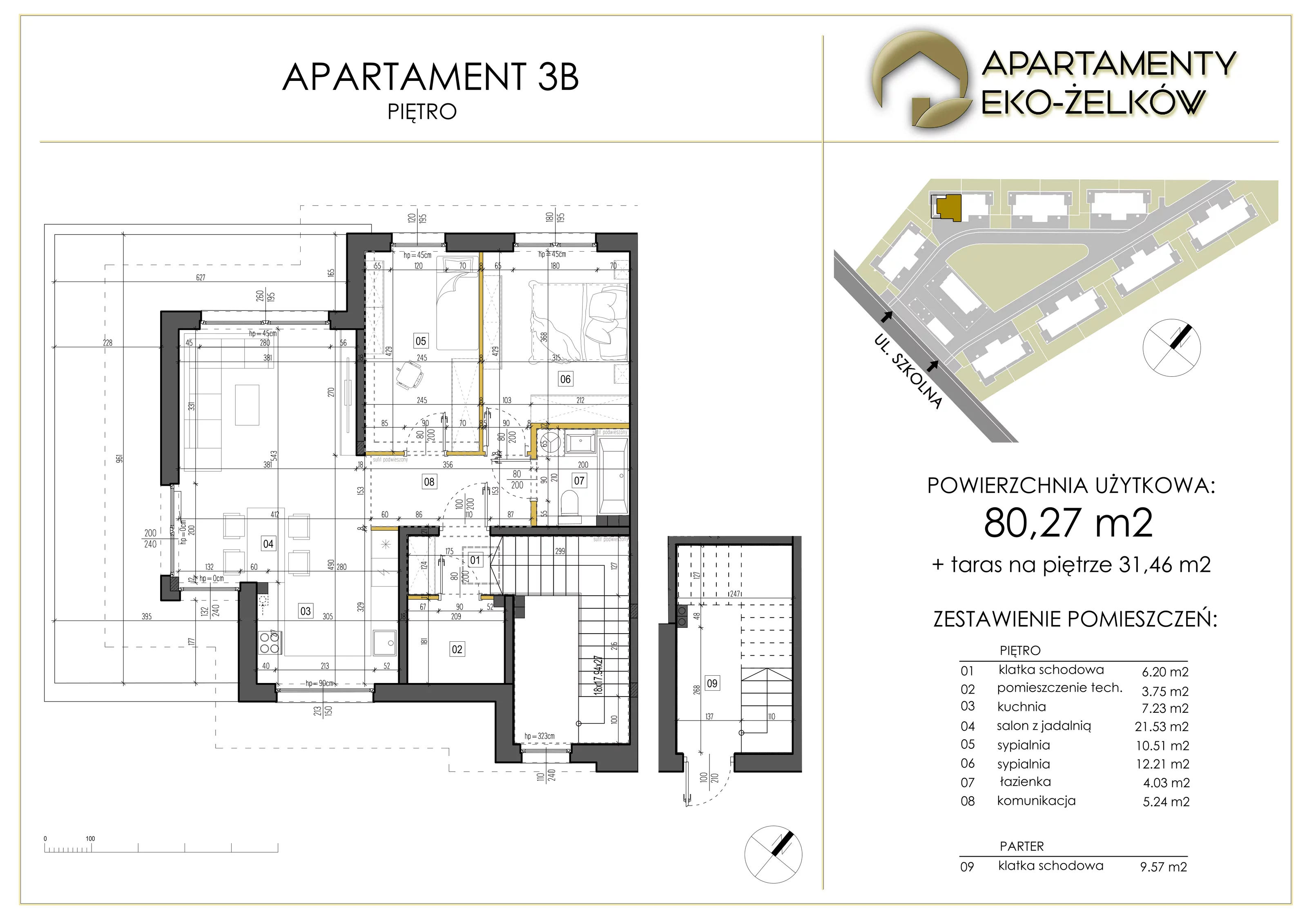 3 pokoje, apartament 80,27 m², piętro 1, oferta nr 3B, Apartamenty Eko-Żelków, Żelków-Kolonia, ul. Szkolna 