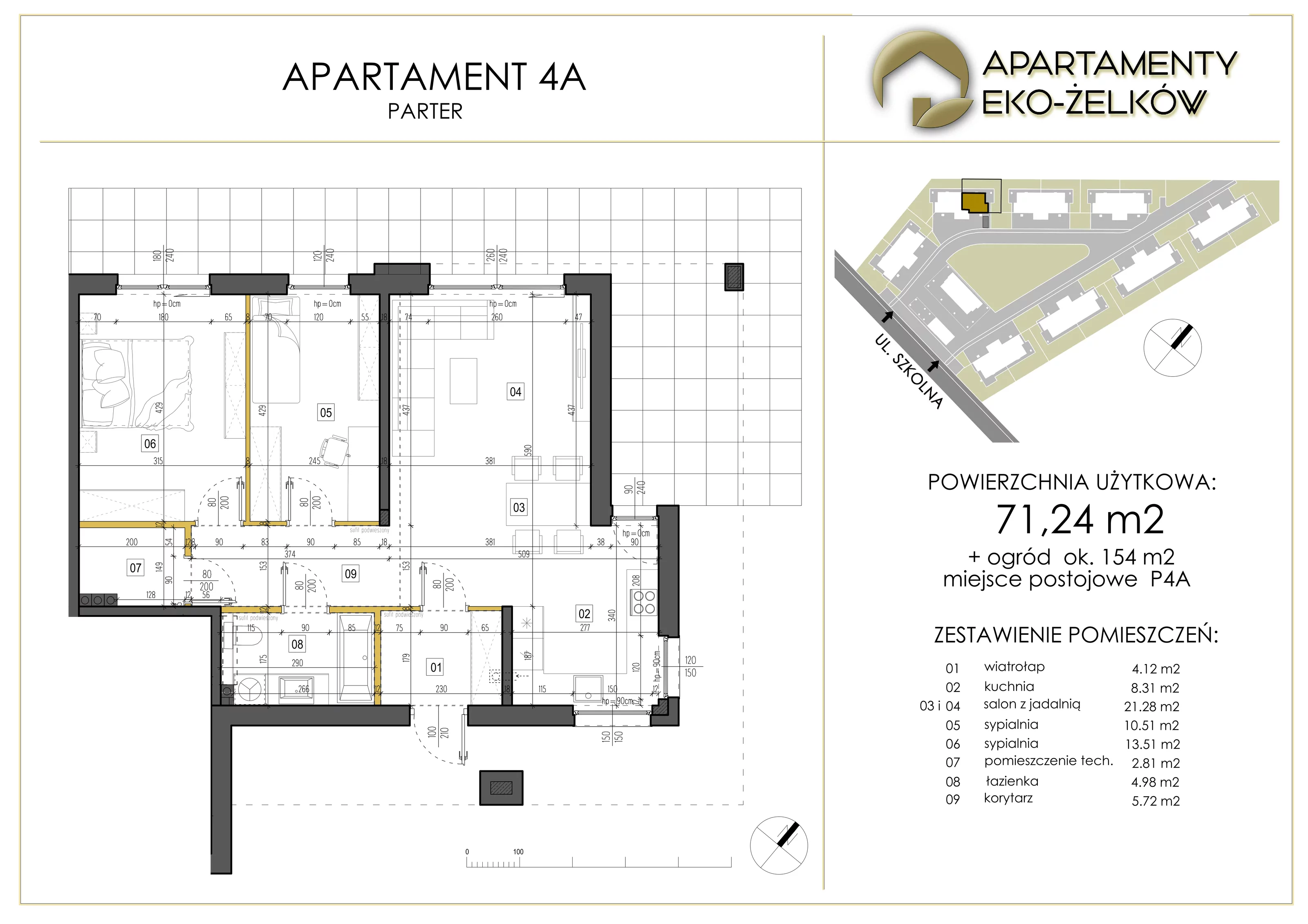 3 pokoje, apartament 71,24 m², parter, oferta nr 4A, Apartamenty Eko-Żelków, Żelków-Kolonia, ul. Szkolna 