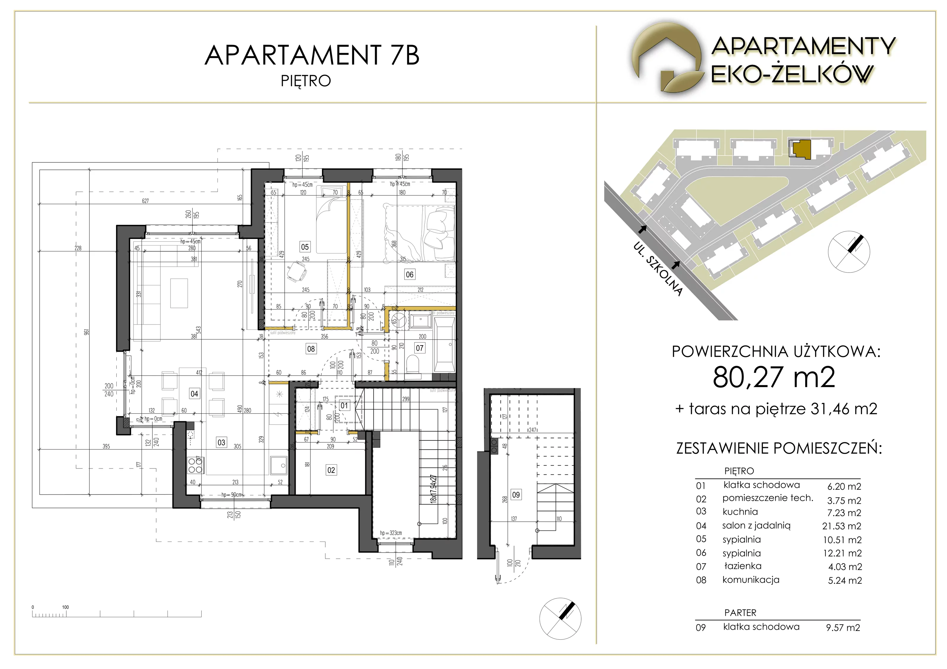 3 pokoje, apartament 80,27 m², piętro 1, oferta nr 7B, Apartamenty Eko-Żelków, Żelków-Kolonia, ul. Szkolna 