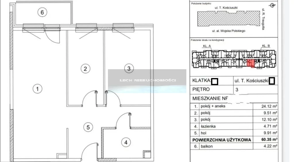 3 pokoje, mieszkanie 60,35 m², piętro 3, oferta nr , 54648/4508/OMS, Piastów, Tadeusza Kościuszki